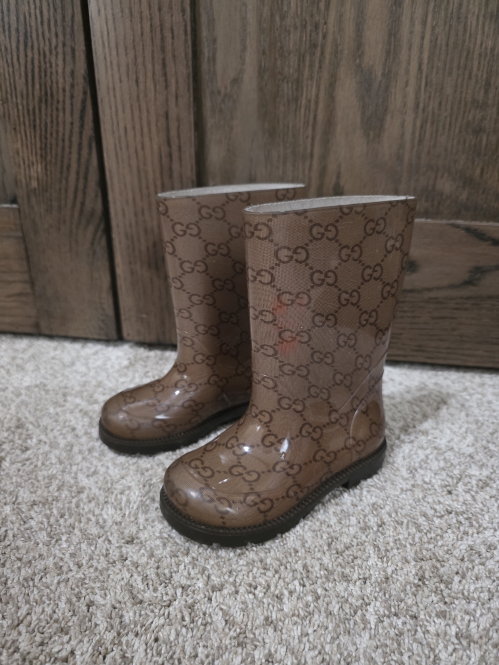 Gucci Brown Logo Kids Rain Boots